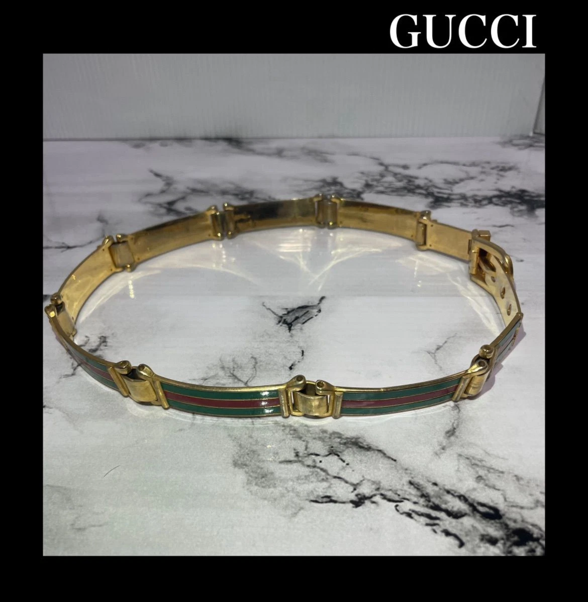 Ceinture GUCCI Gucci Sherry Line italienne vintage dorée rouge vert rare