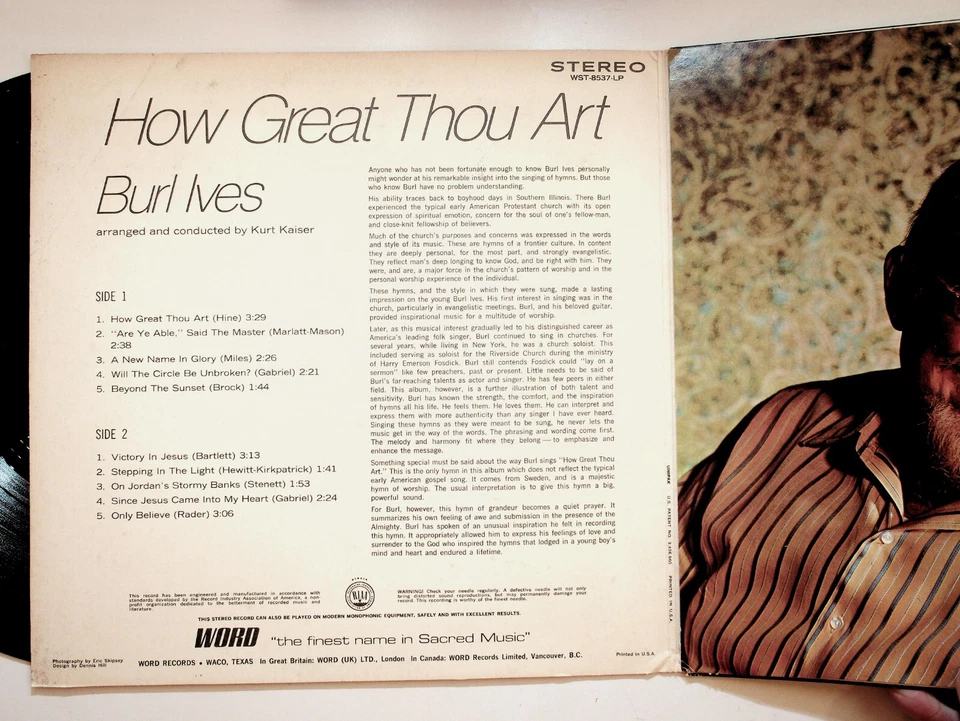 Burl Ives How Great Thou Art LP Word WST-8537 Gospel Kurt Kaiser 1970 Foto 3 de 4