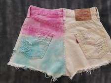 Levi's 1990 vintage Button Fly Distressed Destroyed Tie Dye Denim Shorts 28