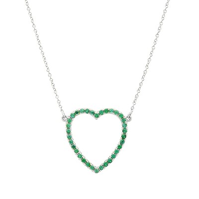 Coupe Ronde Vert Émeraude Ouvert Coeur Collier 14K Plaqué