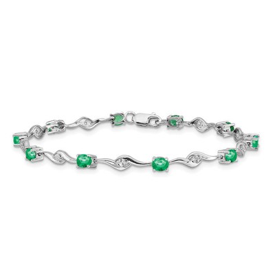 14K Solid White Gold Sapphire Emerald Tennis Bracelet