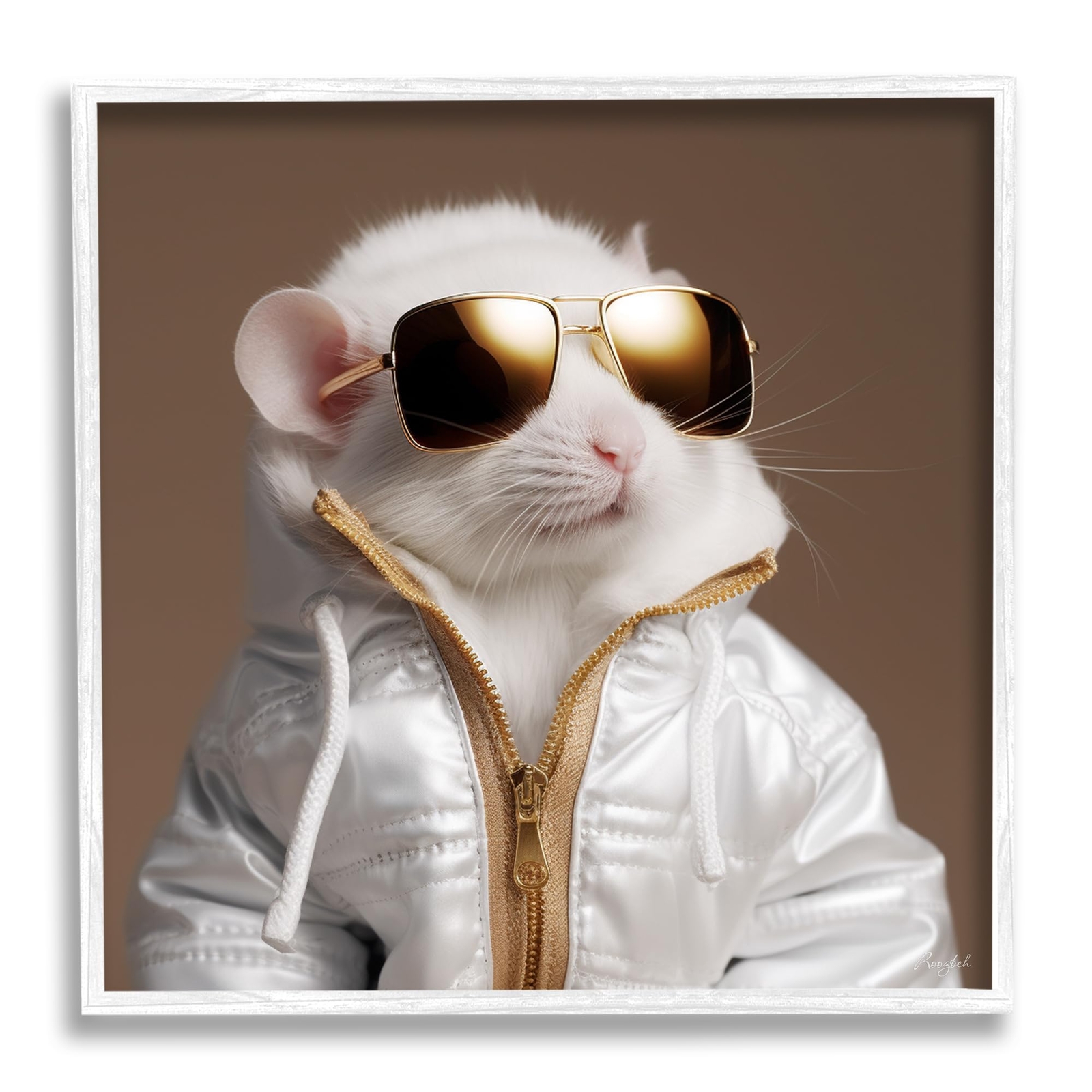 Fashionable White Framed Giclee Art by Roozbeh