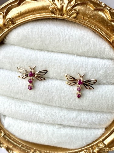 9ct Gold And Ruby Dragonfly Earrings - Picture 3 of 7