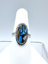 Sterling Silver Copper Turquoise And Spiny Oyster Ring Size 8 