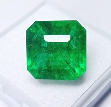 Asscher Cut Natural Green Emerald Colombian 13-14Ct Certified Loose Gemstone