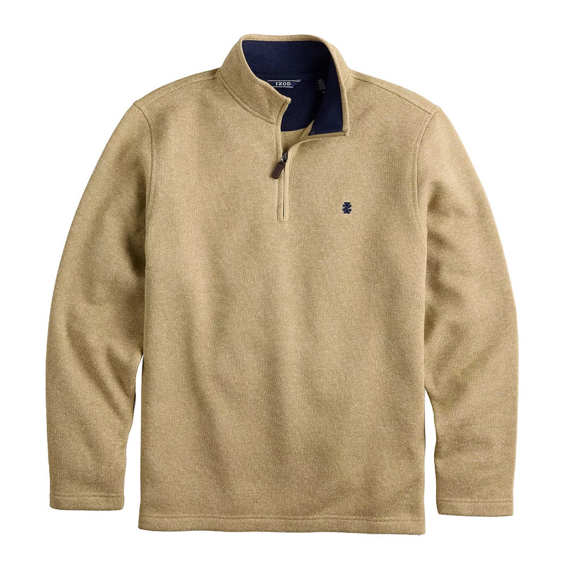Men's IZOD 1/4 Zip Fleece Lined Super Soft Pullover in Camel Heather Size M  NEW