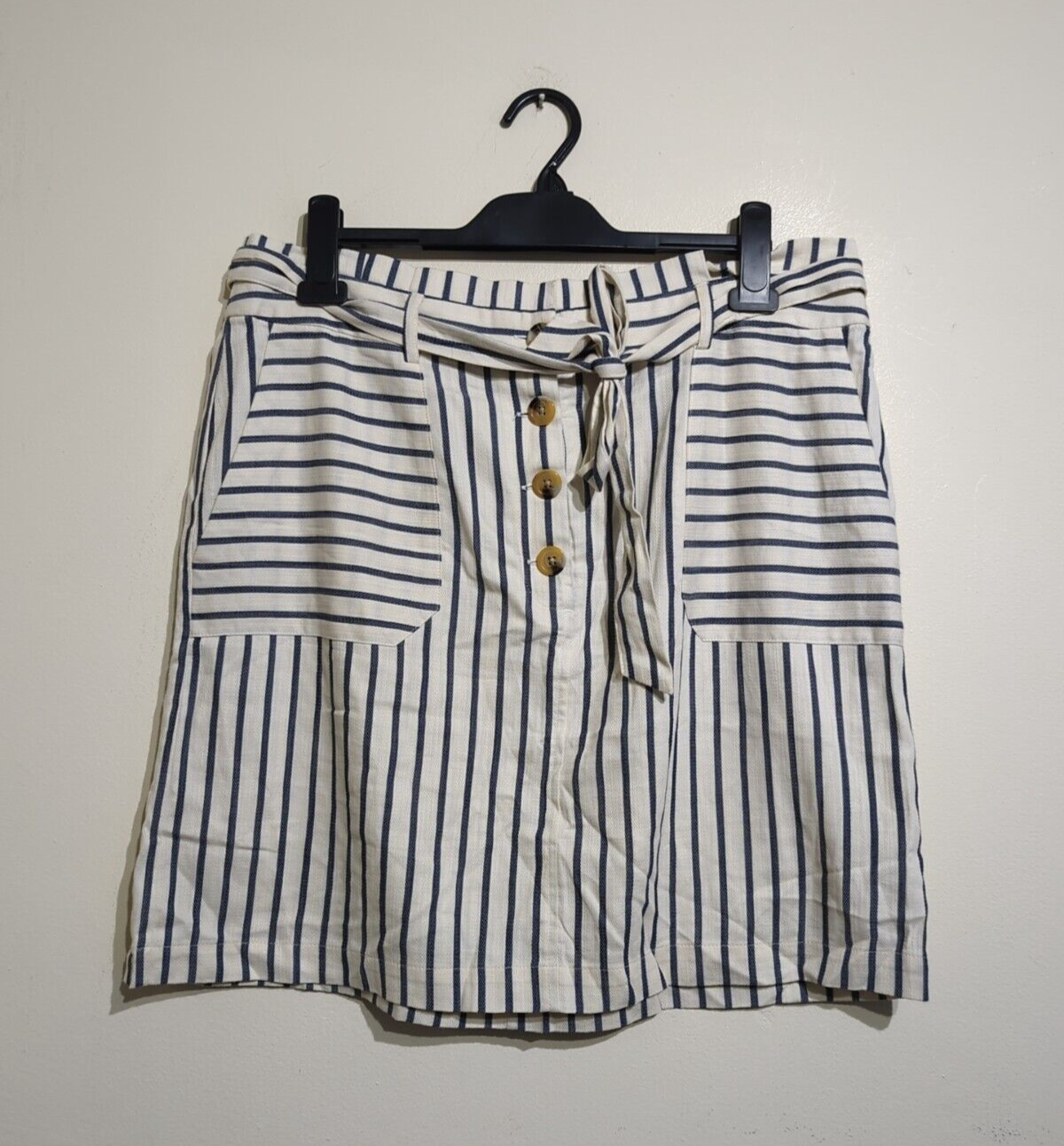 Oasis Blue And White Striped Midi Skirt UK Size 16