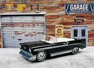    Hot Wheels  '56 Chevy Black Convertible Real Riders C1   
