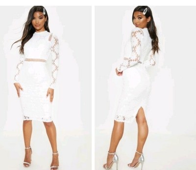 caris white long sleeve lace bodycon dress