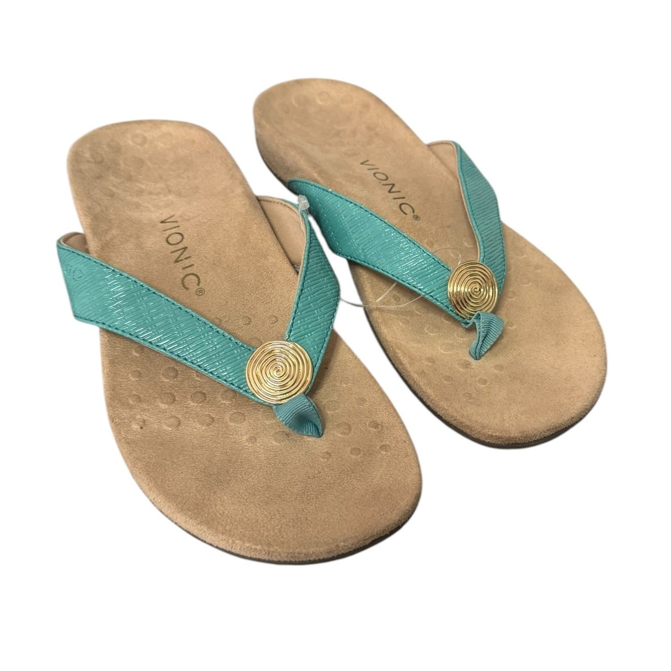 VIONIC Hilda woven Teal Arch Support Orthotic Womens Leather Sandals Sz 7