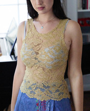 Vintage 80s Victoria Secret S Gold Label Stretch Lace Tank Gold
