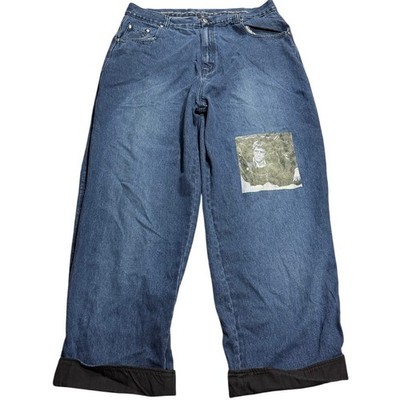 VTG Y2K Russo Jean Wide Leg Scarface Baggy Cuffed Mens 42 x32 (41x30) Denim Blue