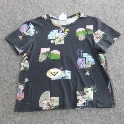 Bimba Y Lola Shirt Womens XS Black Floral Graphic Crew Neck Tee Top Cotton