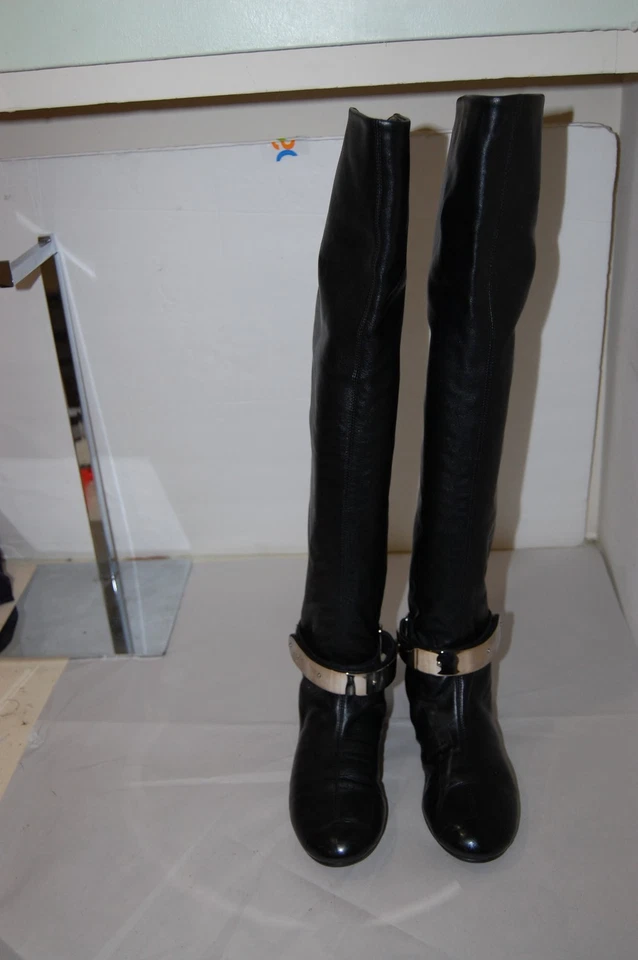 37.5/7.5❤️Giuseppe Zanotti Over Knee Thigh High Leather Biker Low Heel Boots - Image 2 of 4