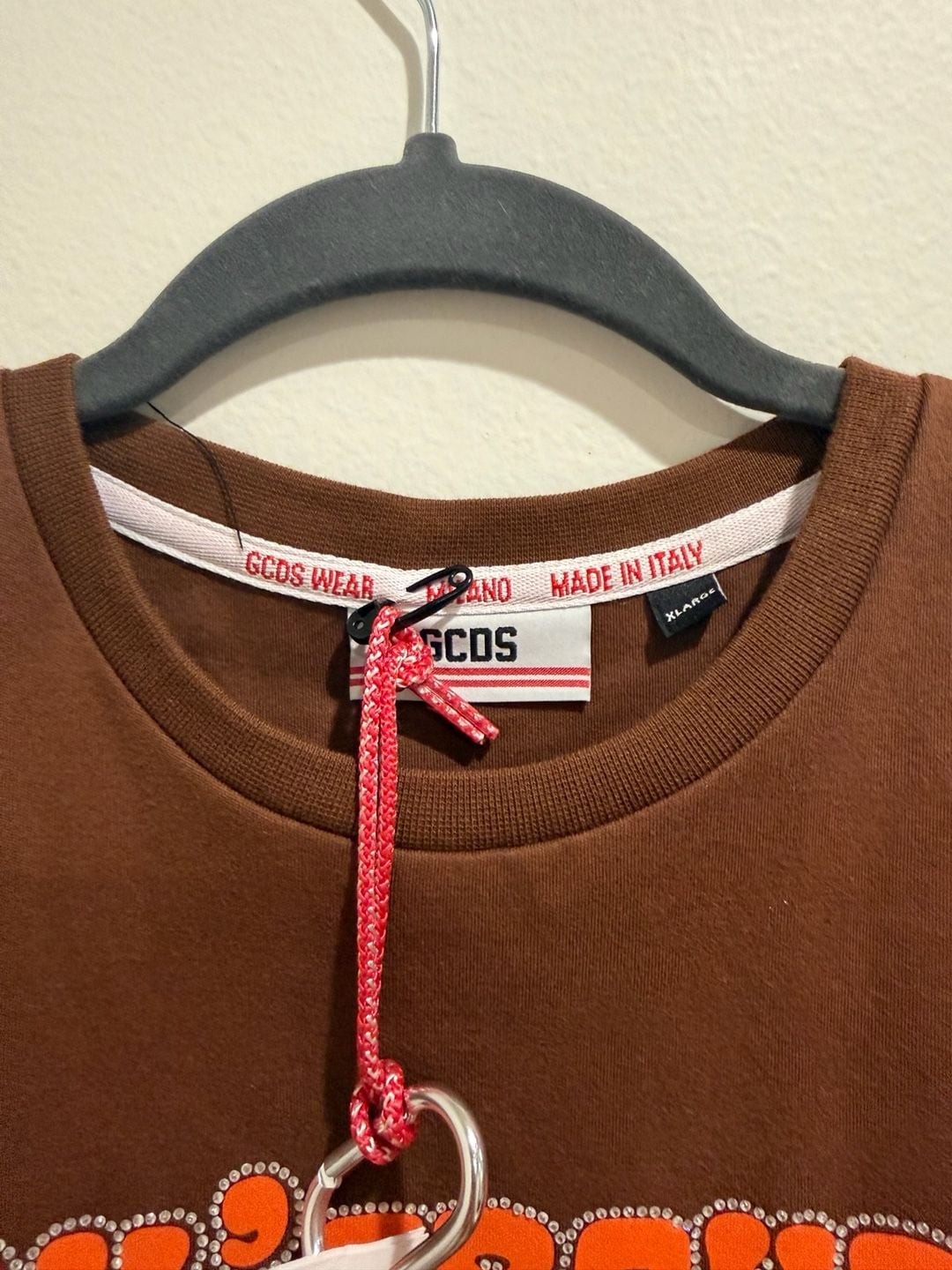 GCDS Lil' Fraud Rhinestone Logo Brown T-Shirt Size M