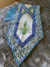Hand Made Quilted Table Runner/ Topper /Mat 19.5 x 78" Multi Blues Yellows