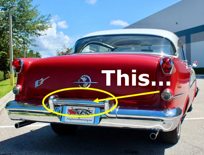 Oldsmobile 88 98 1955 súper parachoques trasero barra de protección central Foto 2 de 4