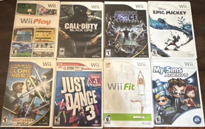 Nintendo Wii 8-Game Lot w/ Cases: Wii Play, Black Ops, Epic Mickey, Just Dance 3