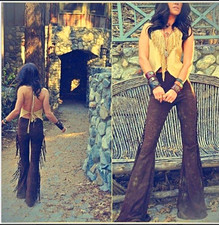 High Waisted Fringe Bell Bottoms In Dark Brown Handmade To Order See Description
