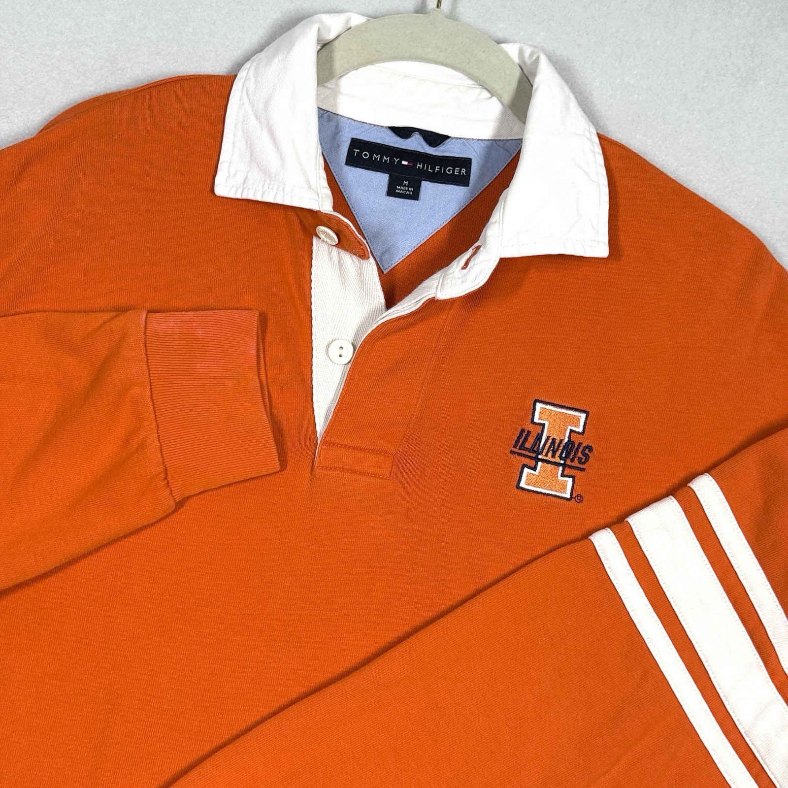 Vintage Tommy Hilfiger Rugby Shirt Mens Medium Illinois Logo Long Sleeve Polo