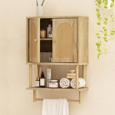Rattan Bathroom Wall Cabinet Modern Boho Medicine Cabinet W/ Two Arched Rattan
