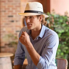 Panama Jack Natural Toyo Safari Straw Sun Hat Black Band Size Large NWT