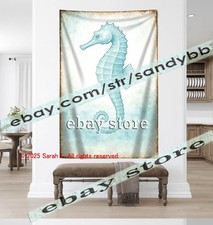 Nautical Seahorse Wall Art Tapestry sea creature large print 59X82 in
