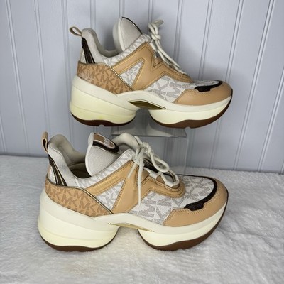 Michael Kors Sz 8.5 M Olympia Mixed Media Trainer Olive Green $275