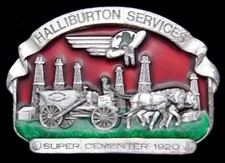 QK28132 VINTAGE 1982 *HALLIBURTON SERVICES* 1920 SUPER CEMENTER OILFIELD BUCKLE