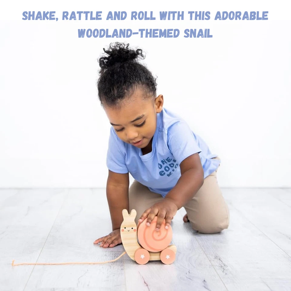 Pearhead Wooden Snail Pull Toy Infant Toddler Detachable Rattle Brand New In Box - Image 3 of 4
