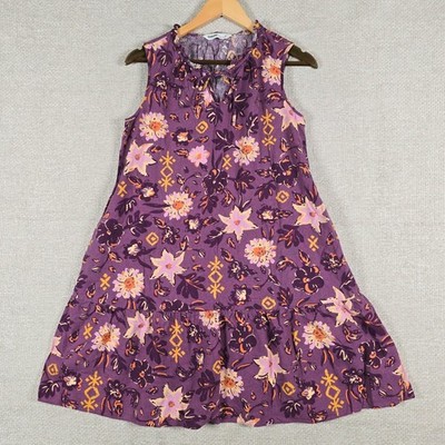 Sonoma Purple Floral Linen Blend Sleeveless Tiered Shift Dress Womens Medium