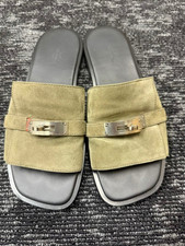 Hermès Gabrielle Suede Sandals Khaki Kelly Metal Fittings Mule Size 42 US 9 Men