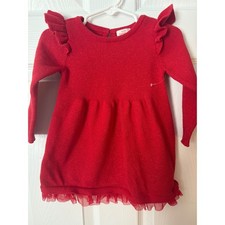 Baby Cat and Jack Red Sparkle Sweater Dress Ruffles Tulle Trim 12 Months