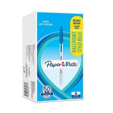 Paper Mate ( Pack 0f 50 ) Stick Ballpoint Pens 1.0mm | Smooth Writing | Blue Ink