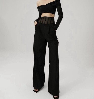 RRP £570 Misha Collection Roberta Black Cut Out Waist Flared Jumpsuit Sz S BNWT 