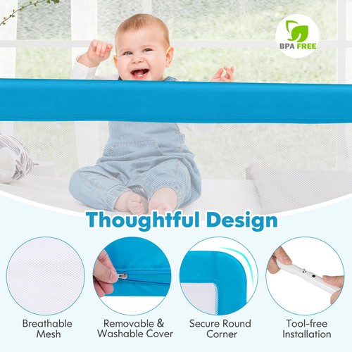59" Breathable Baby Children Toddlers Bed Rail Guard Safety Swing Down Blue - Picture 6 of 10