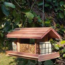 Wooden Bird Feeder for Outdoors Hanging Mount Large Capacity, Red Cedar Garde...