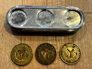 Vintage MTA New York City Transit Token Holder With 3 Tokens - Collectible
