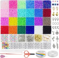 Dazhqp 7000pcs 3mm Glass Seed Beads for Bracelet Making Kit, Small Beads Friend