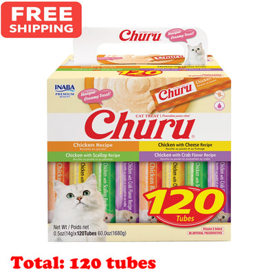 INABA Churu Lickable Creamy Puree Cat Treats, Chicken Variety , 120 Tubes