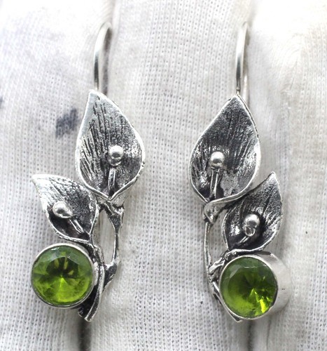 925 Sterling Silver Green Peridot Gemstone Jewelry Stud Earring Size-1.50'' - Picture 4 of 9