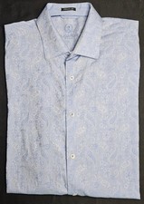 Mens Bugatchi Classic Fit Long Sleeve Blue Paisley Button Up Shirt Size Large