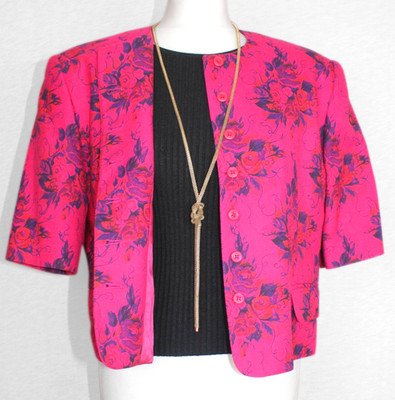 Viyella Blazer Vintage UK 12 Blumen Damen Rosa Statement Cropped Jacke 