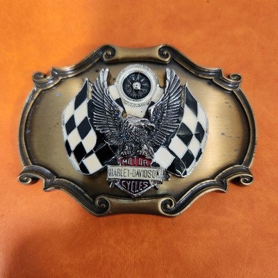 HARLEY VINTAGE 75TH ANNIVERSARY ENAMEL EAGLE B&S 1978 RAINTREE BELT BUCKLE USA