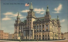 City Hall,Jersey City,New Jersey,NJ Tichnor Hudson County Vintage Postcard PC