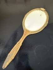 Vintage Handheld Mirror Double Sided Yellow/Gold Colored Accents