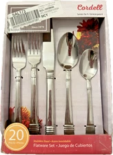 Gibson Cordell Flatware Set 20-Piece Service for 4, Stainless Steel Open Box