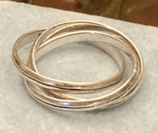 Sterling Silver 925 Interlocking 3 Band Engraved Line Ring Sz 8 C45