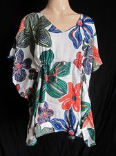 Ladies WHITE/ BLUE PRINT fringed Kaftan Poncho Tunic beach large plus size new