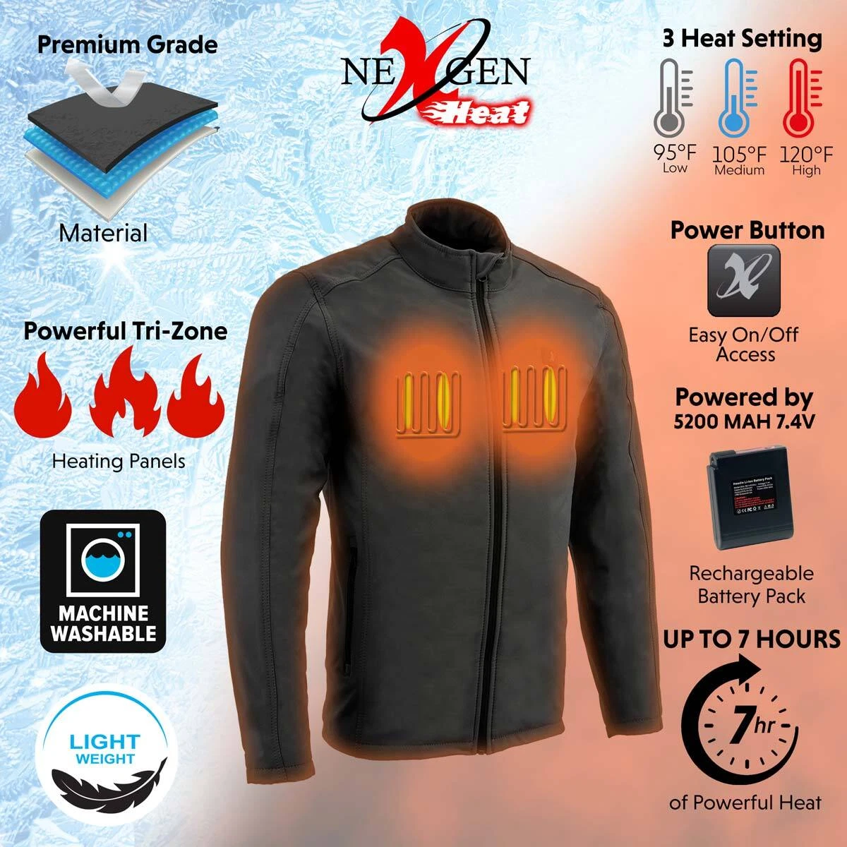 Nexgen Heat 1762 Men’s Heated Technology Grey Soft Shell Jacket w/ Battery Kit